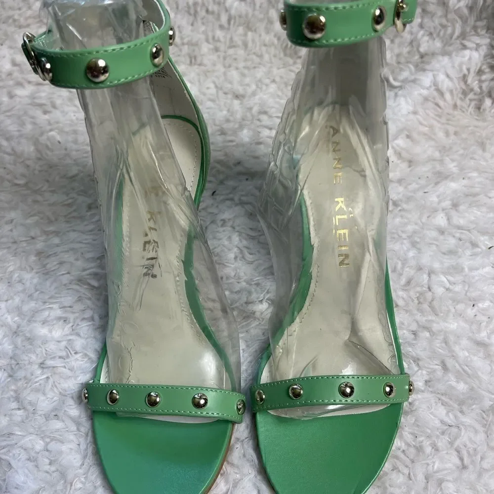 Anne Klein Ossana Mint Green Leather Studded strap Sandals Size 7.5M